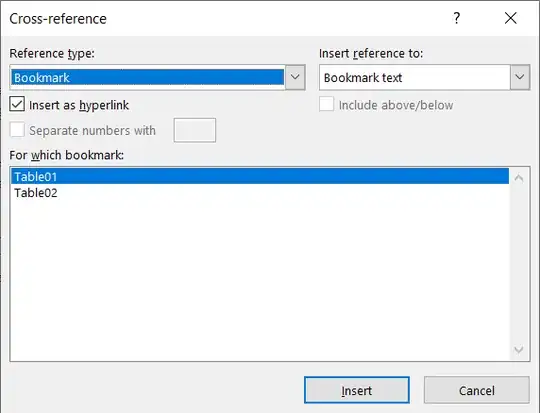 Cross-Reference dialog with manually inserted bookmark