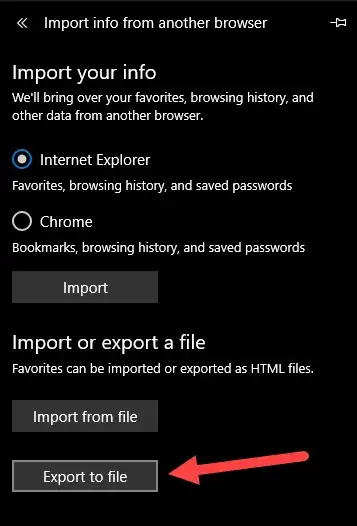 screenshot of: “Export to file” button on settings menu