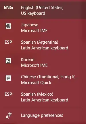 Keyboard layout list