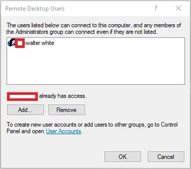 RD Users Settings Screen