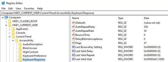 regedit.exe screenshot of the Keyboard Response key, expanded