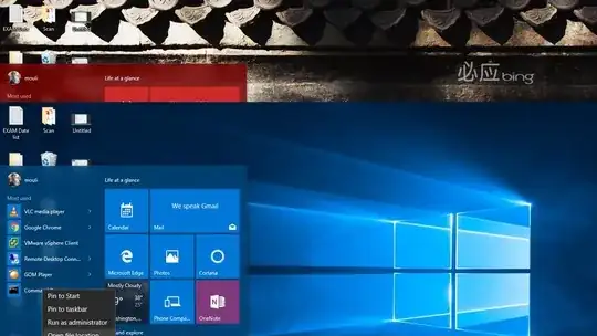 screenshot of start menu