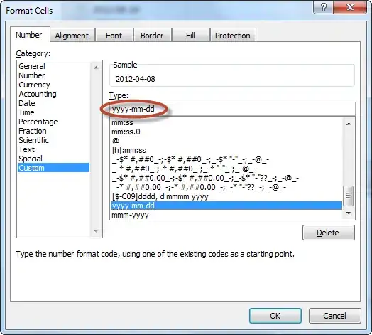 Screenshot of format cells