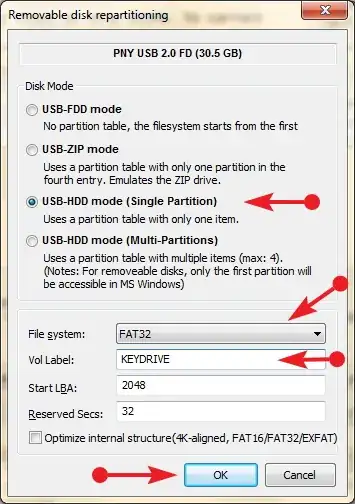 BootIce formatting popup screen