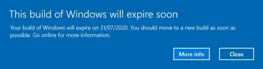 This build of Windows will expire soon
