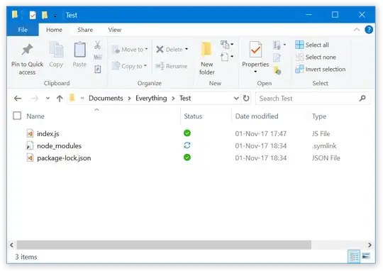 A screenshot showing that Explorer shows node_modules as an unrecognized file with a shortcut icon