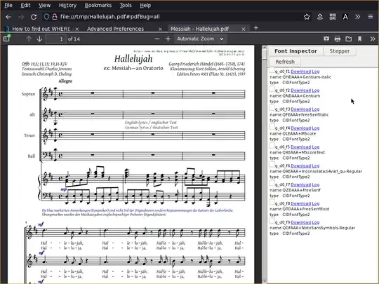screenshot of pdf.js with pdfbug’s Font Inspector active