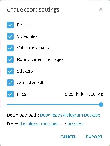 "Export chat history" menu