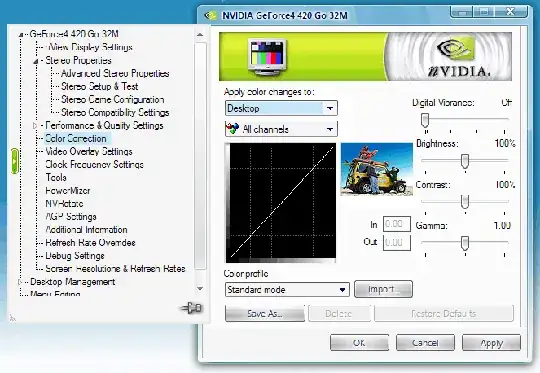 Nvidia control-panel in Windows 7 showing color-profiles