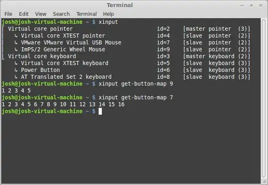 screenshot of output of xinput