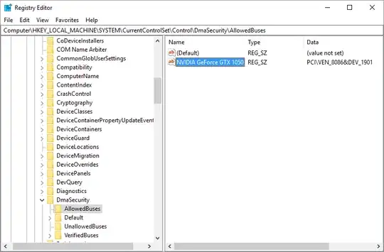 Regedit showing the device added to AllowedBuses