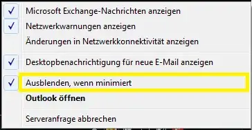 Outlook system tray context menu