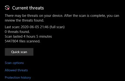 There may be threats on this device - 0 threats found