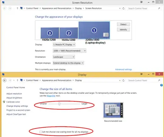Resolution and scaling settings
