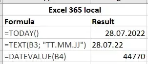 =DATEVALUE() in Excel 365 on my local PC
