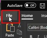 MS Word Office 365 File menu