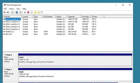 Disk Management View of the "RAID" Drives.