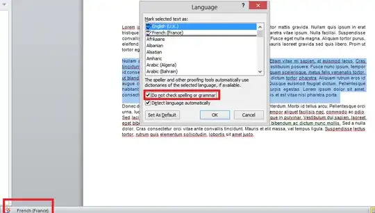 Screenshot from English version of Word