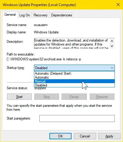 In 'services.msc', Windows Update must not be disabled.
