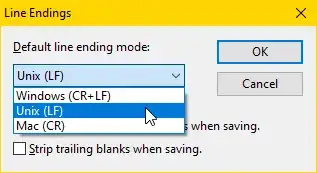 File → Line Endings → Default... → Unix (LF). File → Line Endings → Default... → Unix (LF).