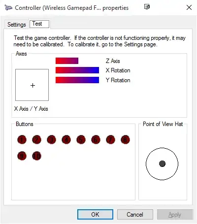 Figure 8: Game Controllers > Controller (Wireless Gamepad F710) > Properties – Right Thumbstick Held Down-Right