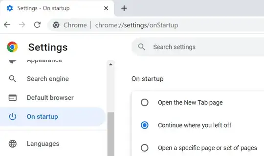 google-chrome onStartup settings