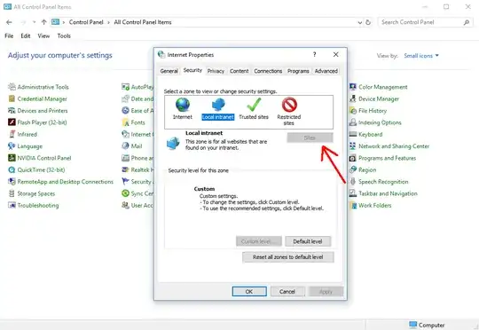 Grayed out "Sites" option pic