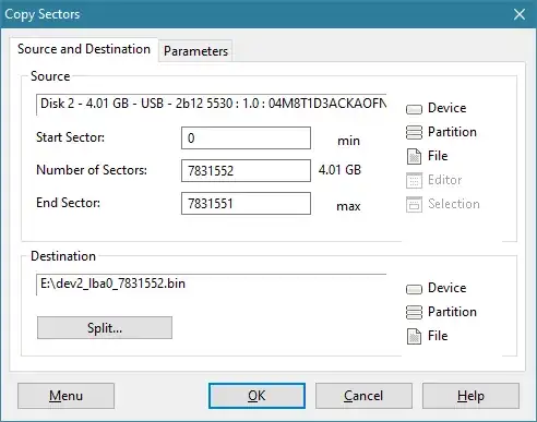 imaging a hard drive using DMDE