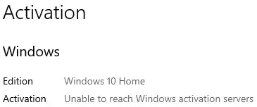 "Unable to reach Windows activation servers"