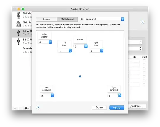 The speaker configuration screen of the Audio MIDI Setup