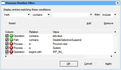 Screenshot of required Process Monitor filters