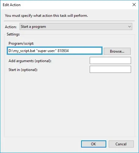 simply add the arguments next to <code>Program/script</code>