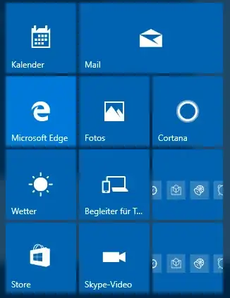 View of start menu tiles (default)