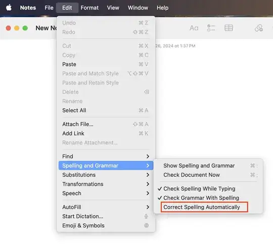 How to disable spelling correction in Apple Notes app