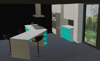 2-axis kitchen, including a peninsula