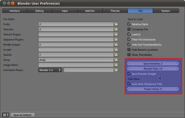 Blender User Preferences - Auto Save