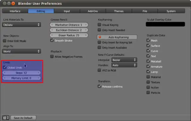Blender User Preferences - Undo