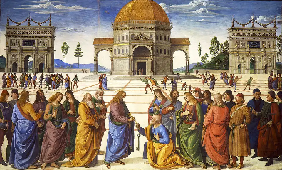 Delivery of the Keys an example of Italian Renaissance painting by Pietro Perugino - 1481-1482