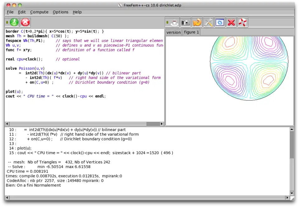A snapshot of a PC screen executing freefem++