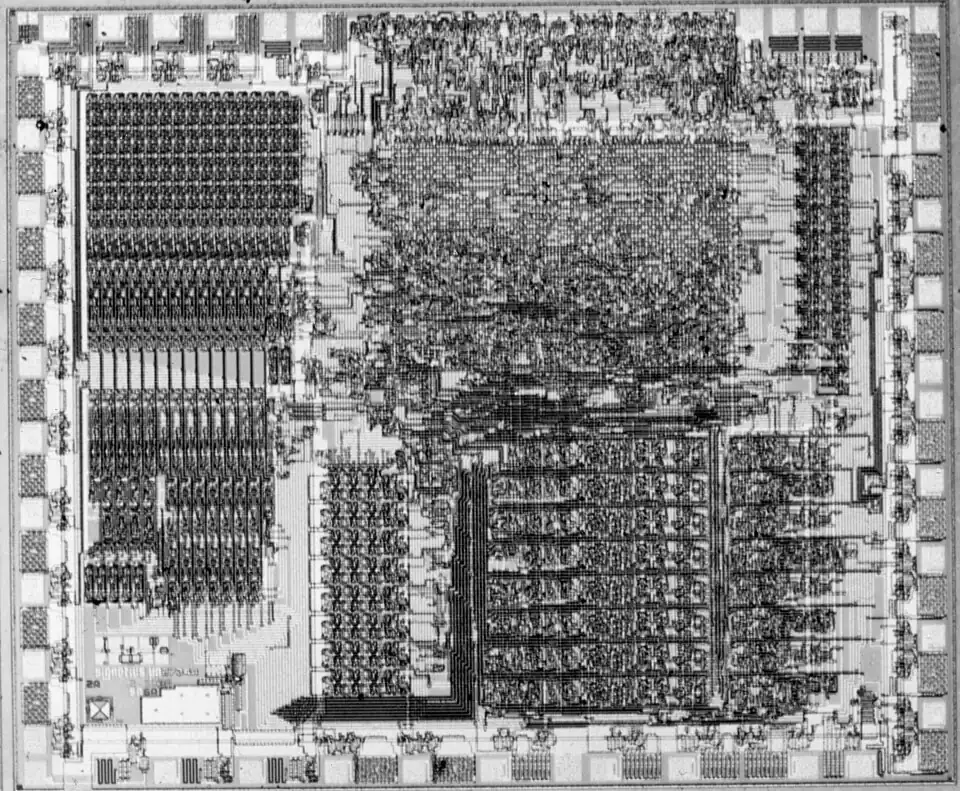 The die of a Signetics 2650 chip, similar to that used in the Tele-Fever.