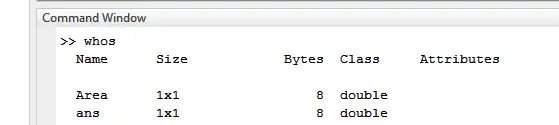 Output of "whos" command in Matlab