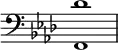 
{ \omit Score.TimeSignature \key f \minor \clef bass <f, des'>1 }

