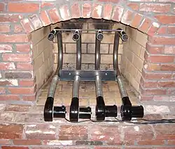 This is a large and powerful grate heater system that incorporates a large, thermally-conductive heating design along with a multi-blower, high-CFM, forced-air delivery system
