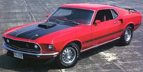 Shaker-style ram-air hood scoop on a 1969 Mustang Mach 1