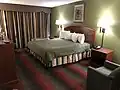 Modern king size bed with a patterned valance, Rochelle Park, New Jersey