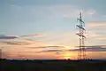 380 kV/110 kV-line Pulverdingen-Oberjettingen with two communication cables hanging like garlands on ropes above the power conductors