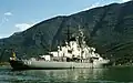 Deutschland (A 59) at anchor in Lustrafjord near Skjolden in June 1980