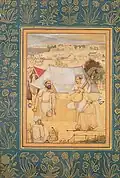 Mughal painting from 1630 by Govardhan with a musician playing a seni rebab.