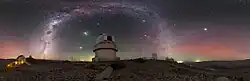 Hues of red and green lighting up the sky are produced by airglow.[17]